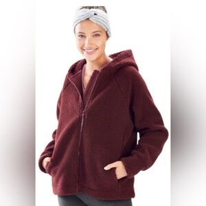 Fabletics Maroon Sherpa Zip-Up Jacket